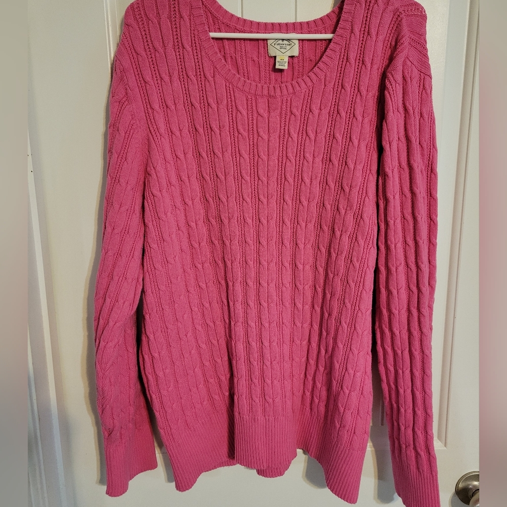 Plus St. John's Bay Bubble Gum Pink Cable Sweater 3X (4X Tag But Runs Like A 3X)